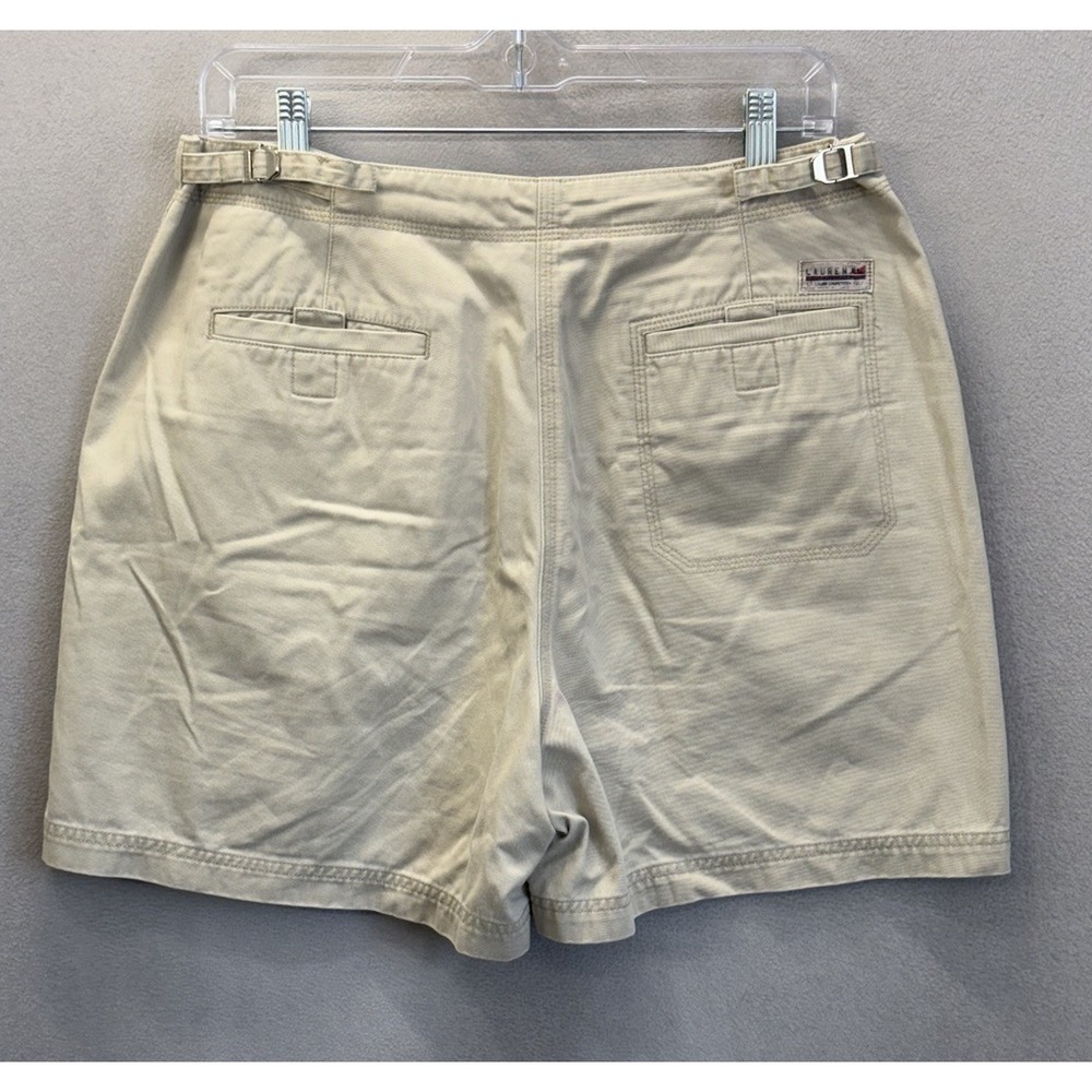 Ralph Lauren Women's Sz 12 Khaki Beige‎ Flat Front W/Metal Buckle Clasp Shorts - Picture 2 of 10